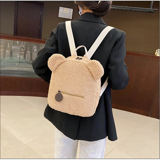 1Pcs Cute Bear Ear Fleece Small Backpack