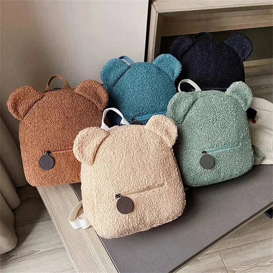 1Pcs Cute Bear Ear Fleece Small Backpack